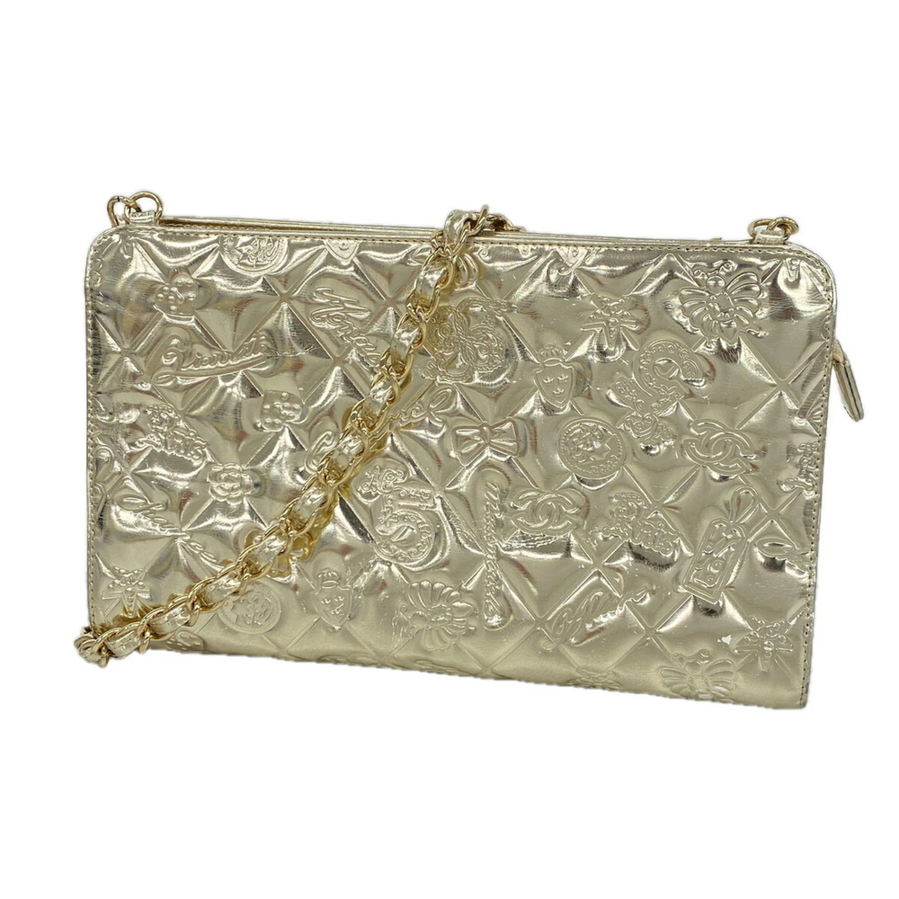 Chanel Icon Chain Shoulder Bag, Patent Leather, Champagne Gold, Women's, OP01...